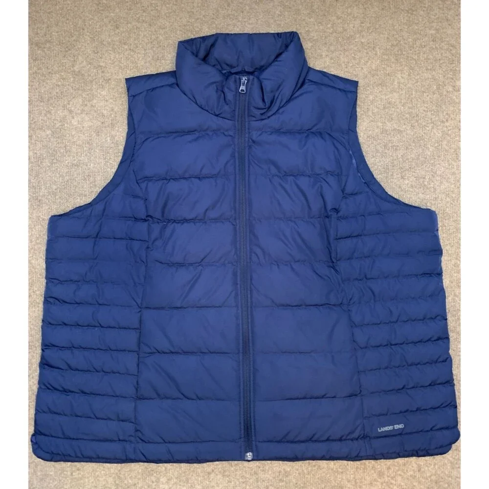 Lands End Vest Womens 2X (20W-22W) Puffer Down Feathers Quilted Insulated Zip Up - Picture 1 of 8